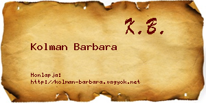 Kolman Barbara névjegykártya